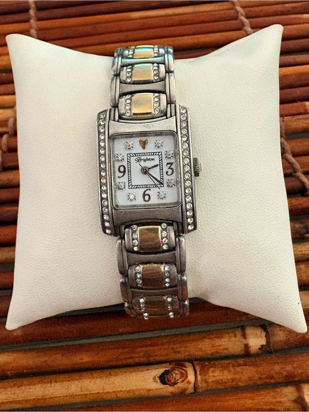 Brighton Two-Tone Silver & Gold Crystal Accent Bracelet Watch Needs Battery